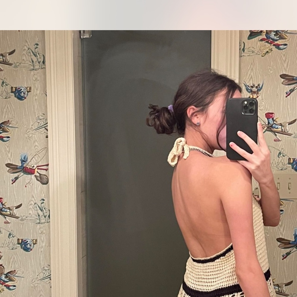 Vintage Havana Cream and Black Crochet Halter Top
